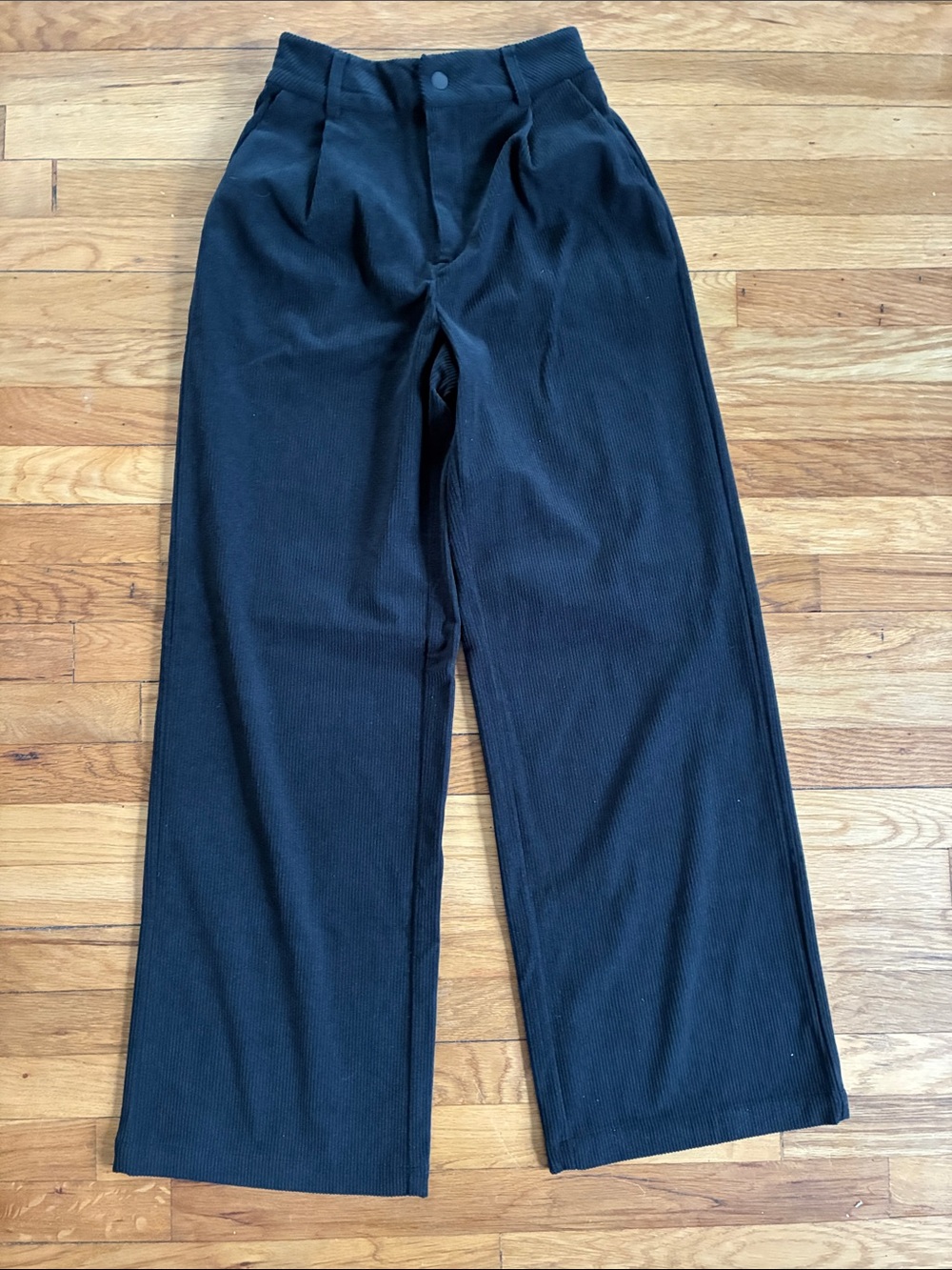 Varley Floris Wide Leg Pants XS 32" High Rise Soft Corduroy Black Drapey Comfort